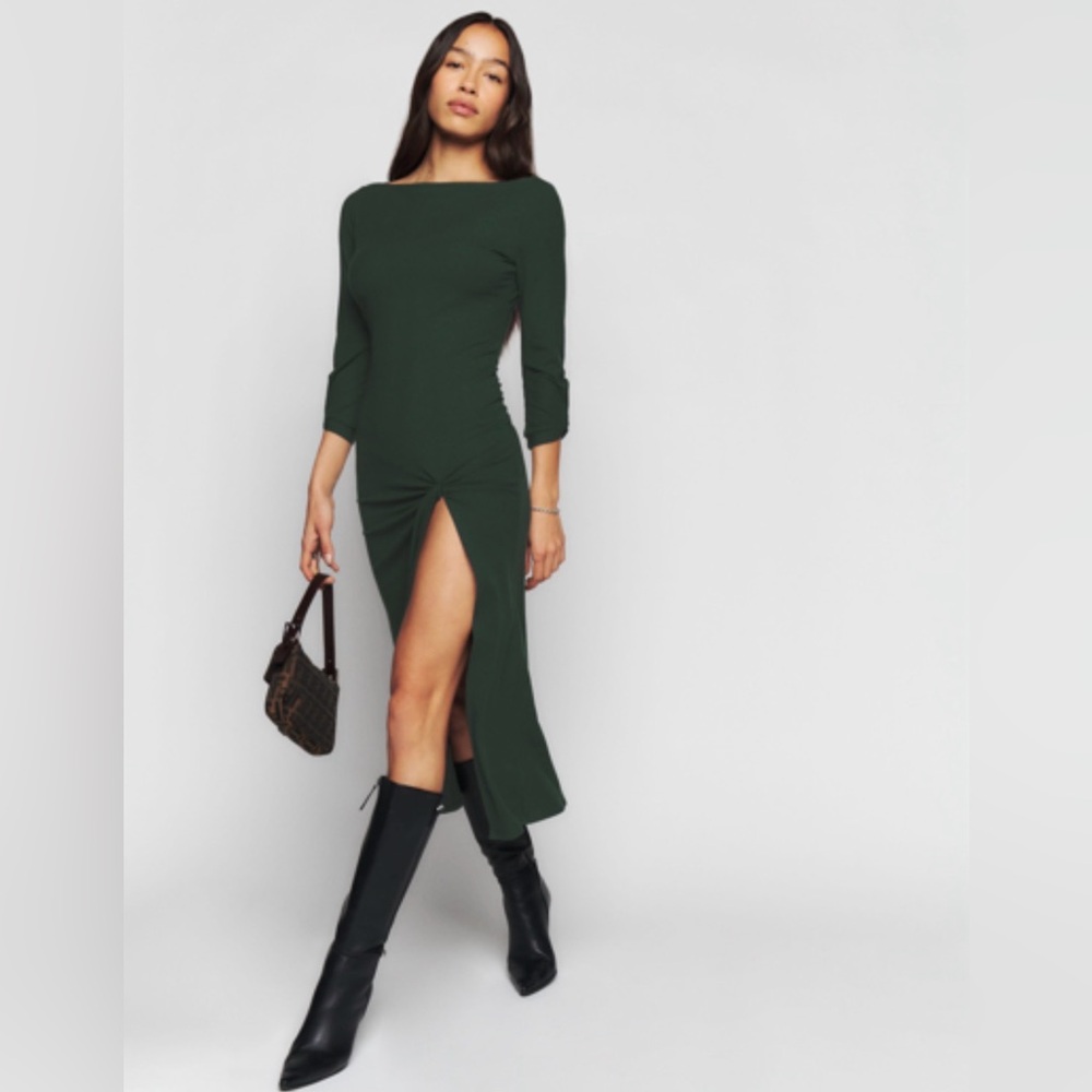 NWT Reformation Belmont Knot Midi Dress in Forest Size M (Sold out!)